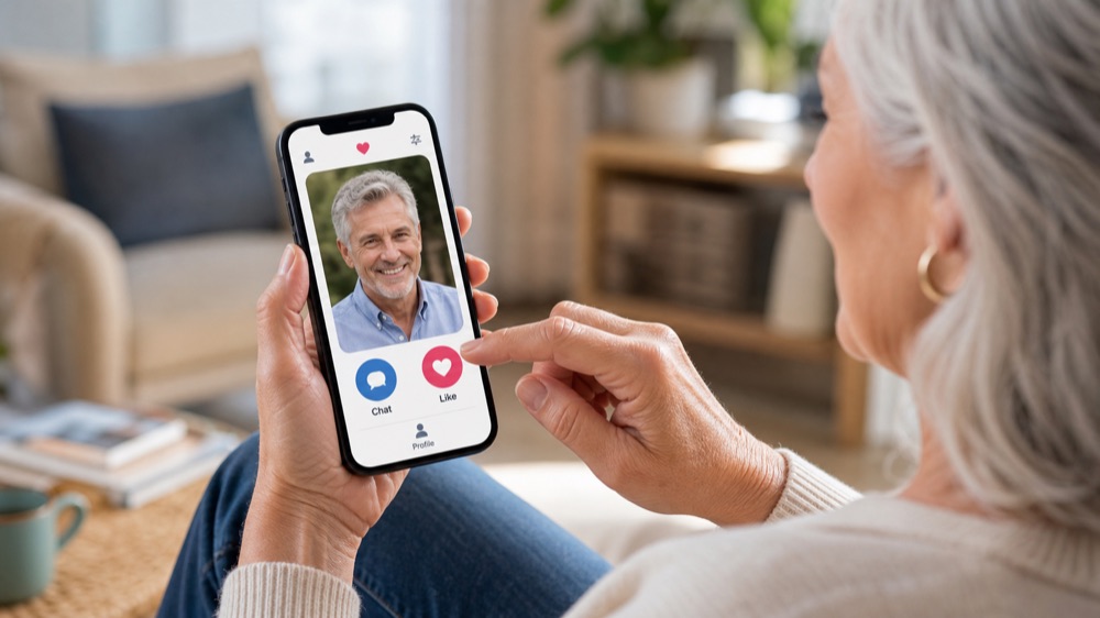 A woman over 50 comfortably using a smartphone